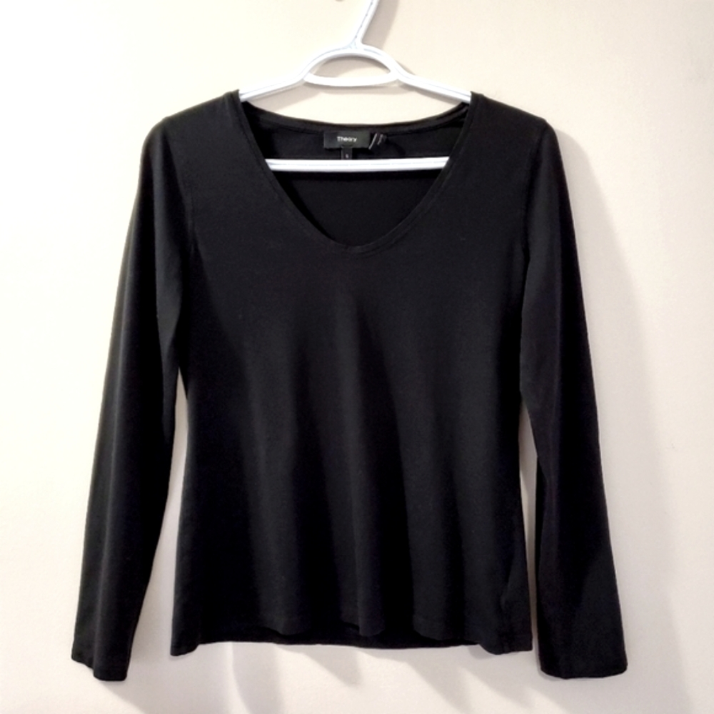Theory - Basic Scoop Neck Top Compact Rib in Black - Size S